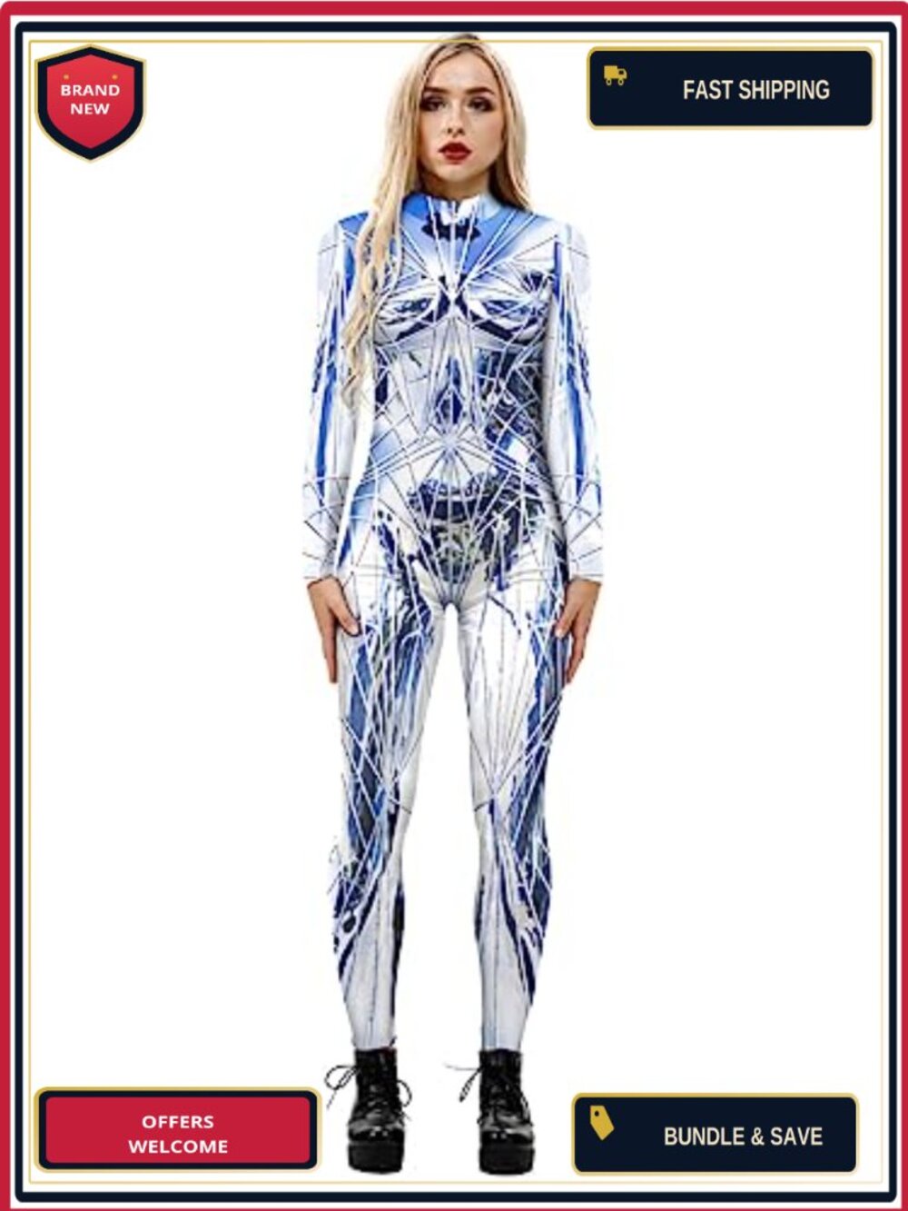 Women's Skeleton Print High Neck Bodycon Jumpsuit